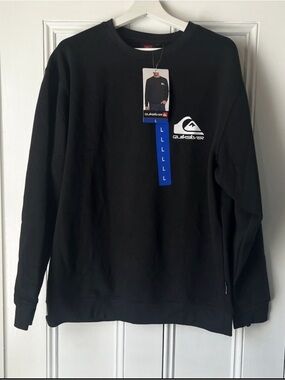 NWT Quiksilver Men’s L Crewneck Sweatshirt Black Logo Surf Skate Beach